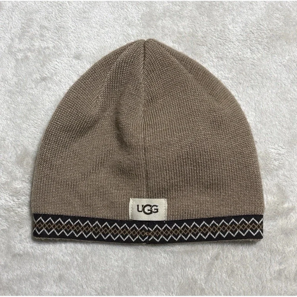 UGG Kids Boys Girls Hat Cap Ribbed Knit Logo Beanie Brown One Size